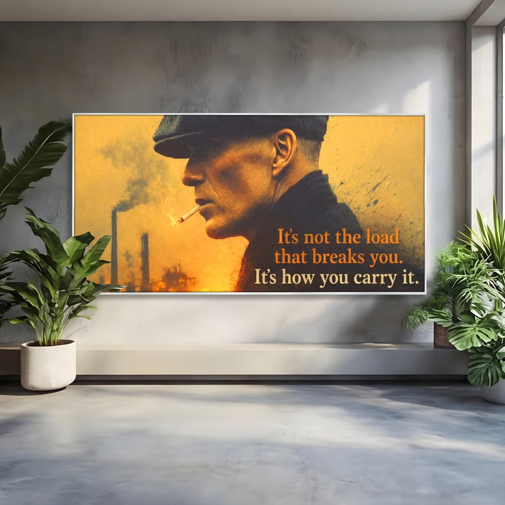 Tablou canvas cu tablou canvas cu personaj si mesaj motivational, in rama de aluminiu argintiu